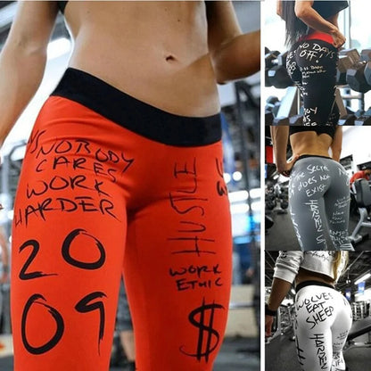 Leggings para mujer con estampado de escritura y cintura alta